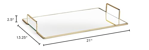 Decorative Tray Large 21"x13.25" Gold Glass Mirrored Finish - Diamond Home USA