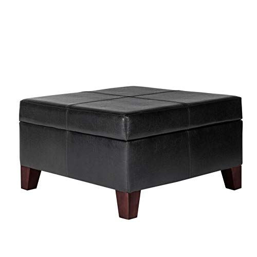 Luxury Large Black Faux Leather Storage Ottoman Table Solid Traditional Square - Diamond Home USA
