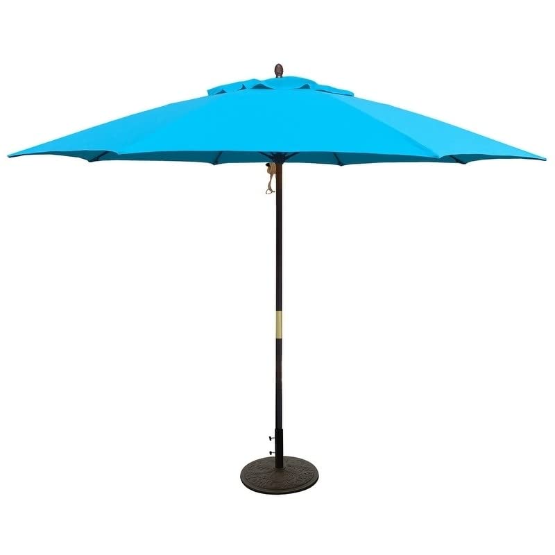 Tropishade 11 ft. Dark Wood Market Umbrella with Turquoise Olefin Cover - Diamond Home USA