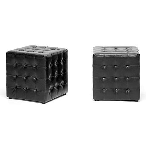 Las Black Cube Ottoman (Set of 2) Modern Contemporary Solid Square Faux
