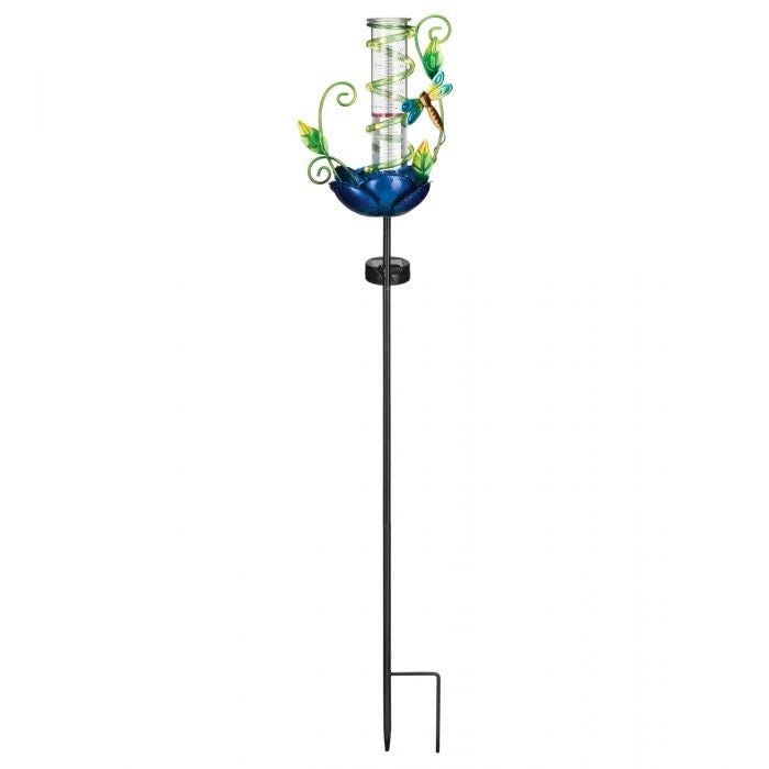 Rain Gauge Solar Stake Dragonfly Blue Metal - Diamond Home USA
