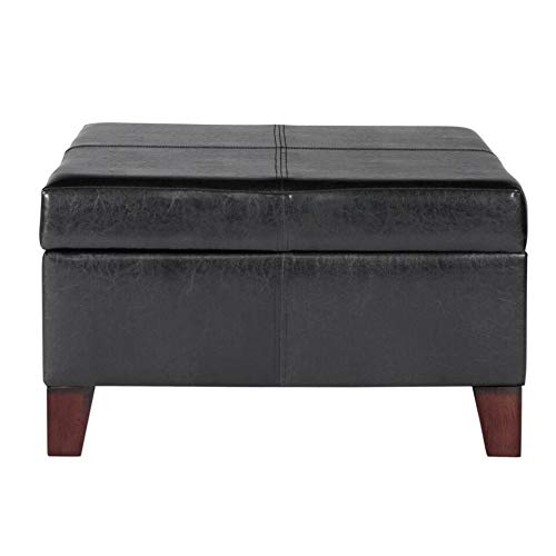 Luxury Large Black Faux Leather Storage Ottoman Table Solid Traditional Square - Diamond Home USA