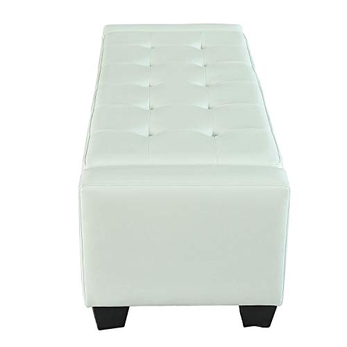 White Faux Leather Storage Ottoman Bench Solid Transitional - Diamond Home USA