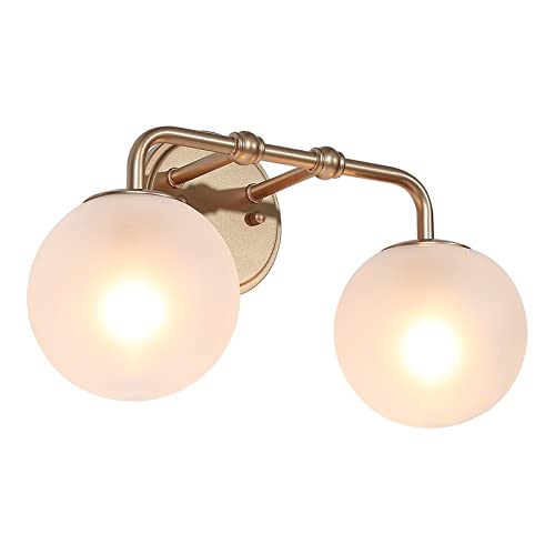 Modern Gold 2-Light Linear Bathroom Vanity Lights Frosted Globe Glass Wall - Diamond Home USA