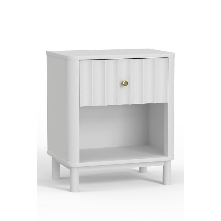 1 Drawer Nightstand White Modern Contemporary Mahogany Felt Lined Top - Diamond Home USA