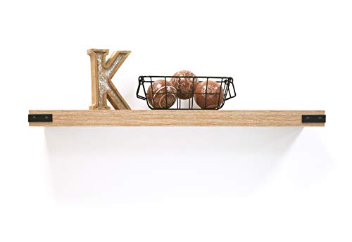 InPlace 36" W x 9.25" D x 2" H Oak Floating Shelf with Metal Corners 9602068E - Diamond Home USA