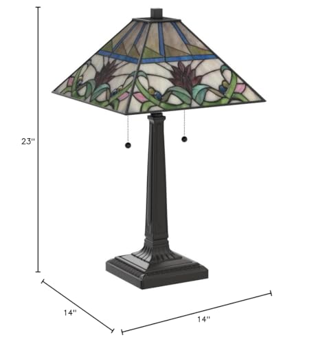 Tiffany Style Table Lamp Banker Mission 22" Tall Stained Glass Tan Green Blue - Diamond Home USA