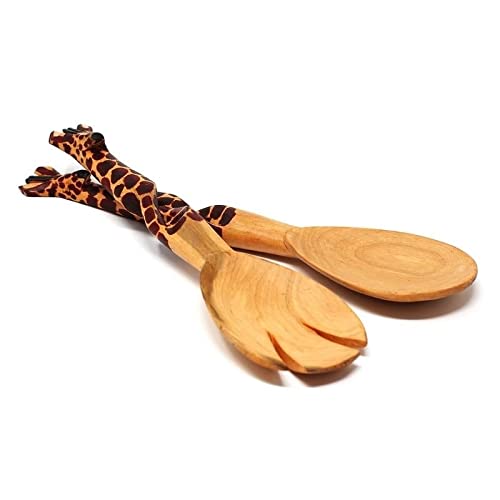 Handmade Wood 11-inch Salad Servers Set of 2 (Kenya) - Diamond Home USA
