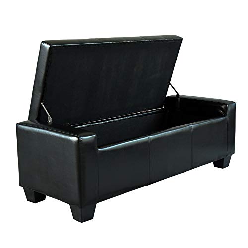 Black Faux Leather Storage Ottoman Bench Solid Modern Contemporary - Diamond Home USA