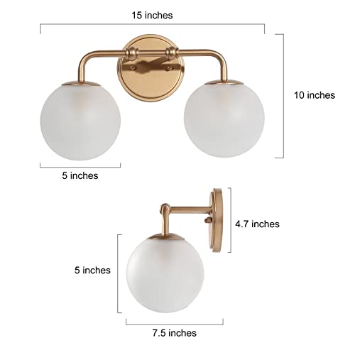 Modern Gold 2-Light Linear Bathroom Vanity Lights Frosted Globe Glass Wall - Diamond Home USA