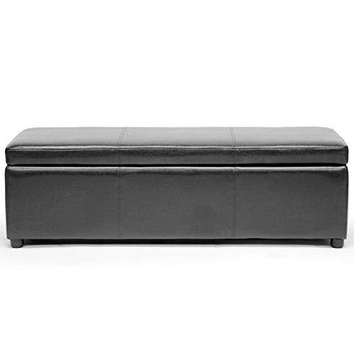 Black Bonded Leather Storage Bench Ottoman Modern Contemporary Solid Rectangle - Diamond Home USA