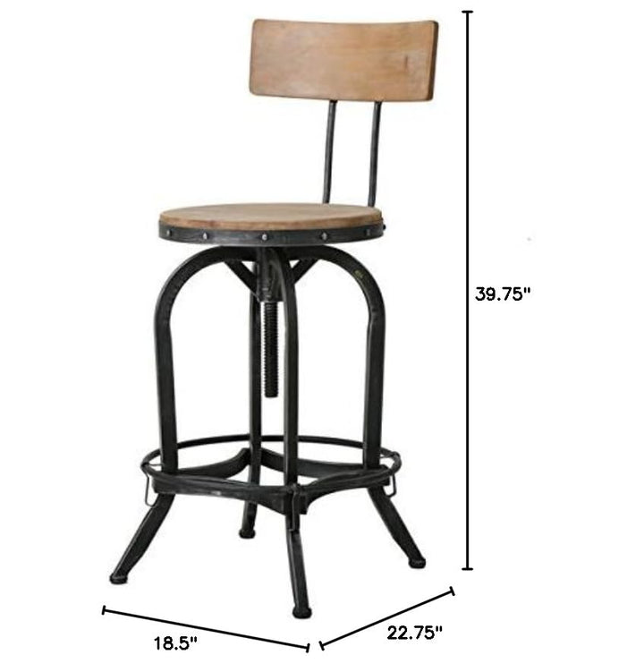 Christopher Knight Home Stirling Adjustable Wood Backed Barstool - Diamond Home USA