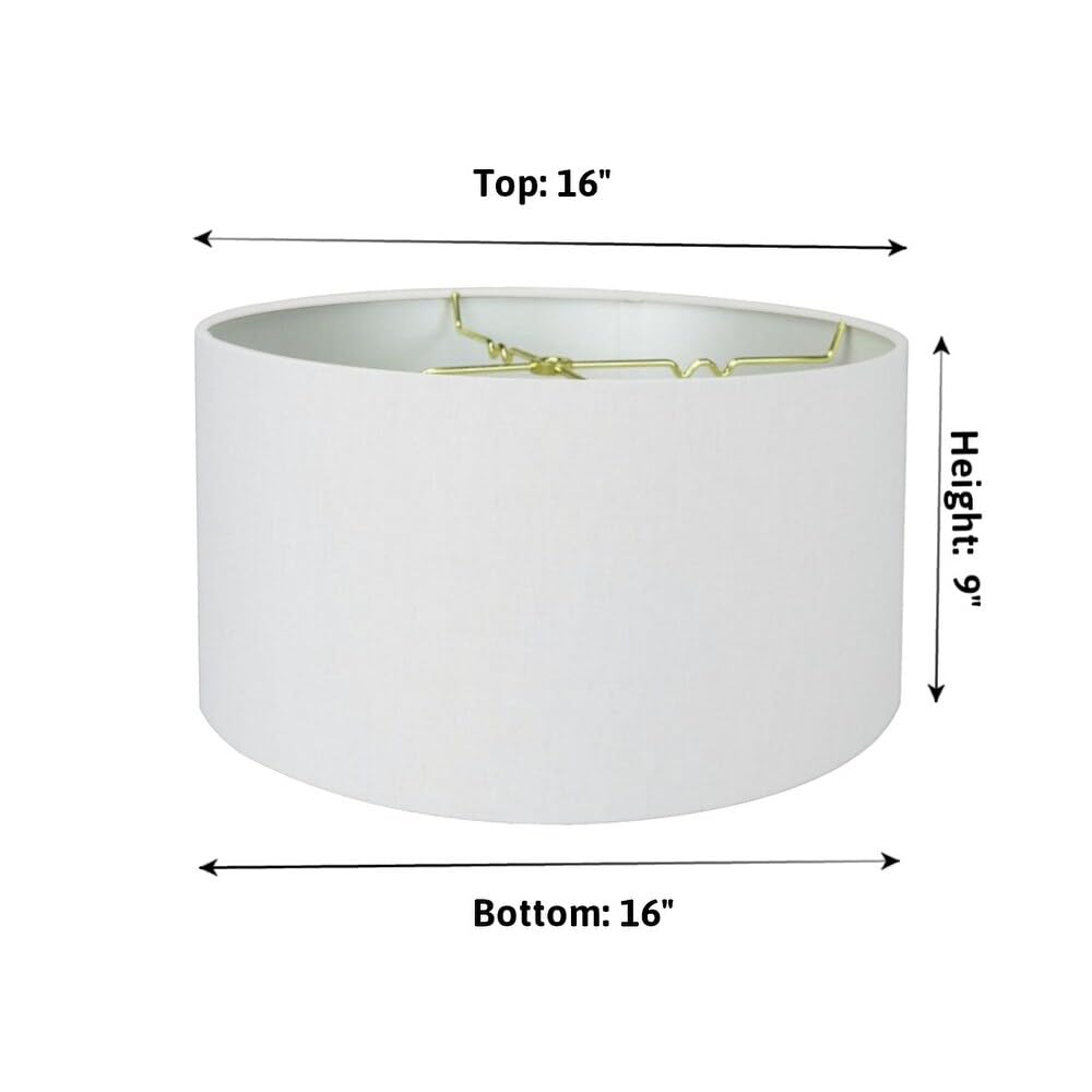 White Linen Hardback Shallow Drum Lampshade 16x16x9 Modern Contemporary - Diamond Home USA
