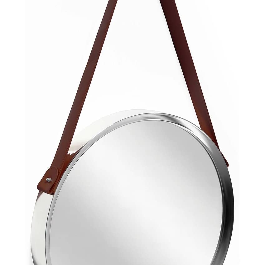 Decorative Silver 18 Inch Mirror with Frame and Hanging Strap Brown/Silver - Diamond Home USA