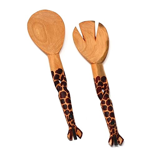 Handmade Wood 11-inch Salad Servers Set of 2 (Kenya) - Diamond Home USA