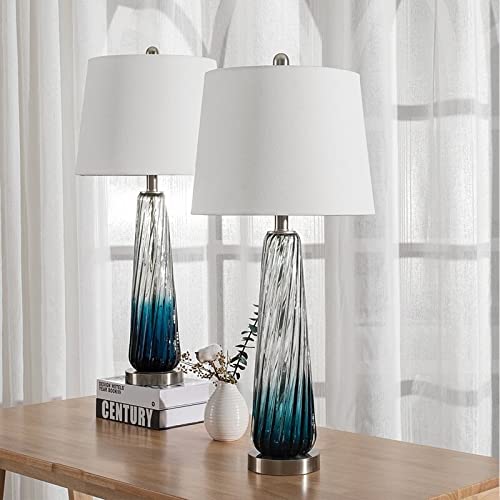 28.75" Gradient Blue Bedside Table Lamp Set (Set of 2) Clear Modern Contemporary