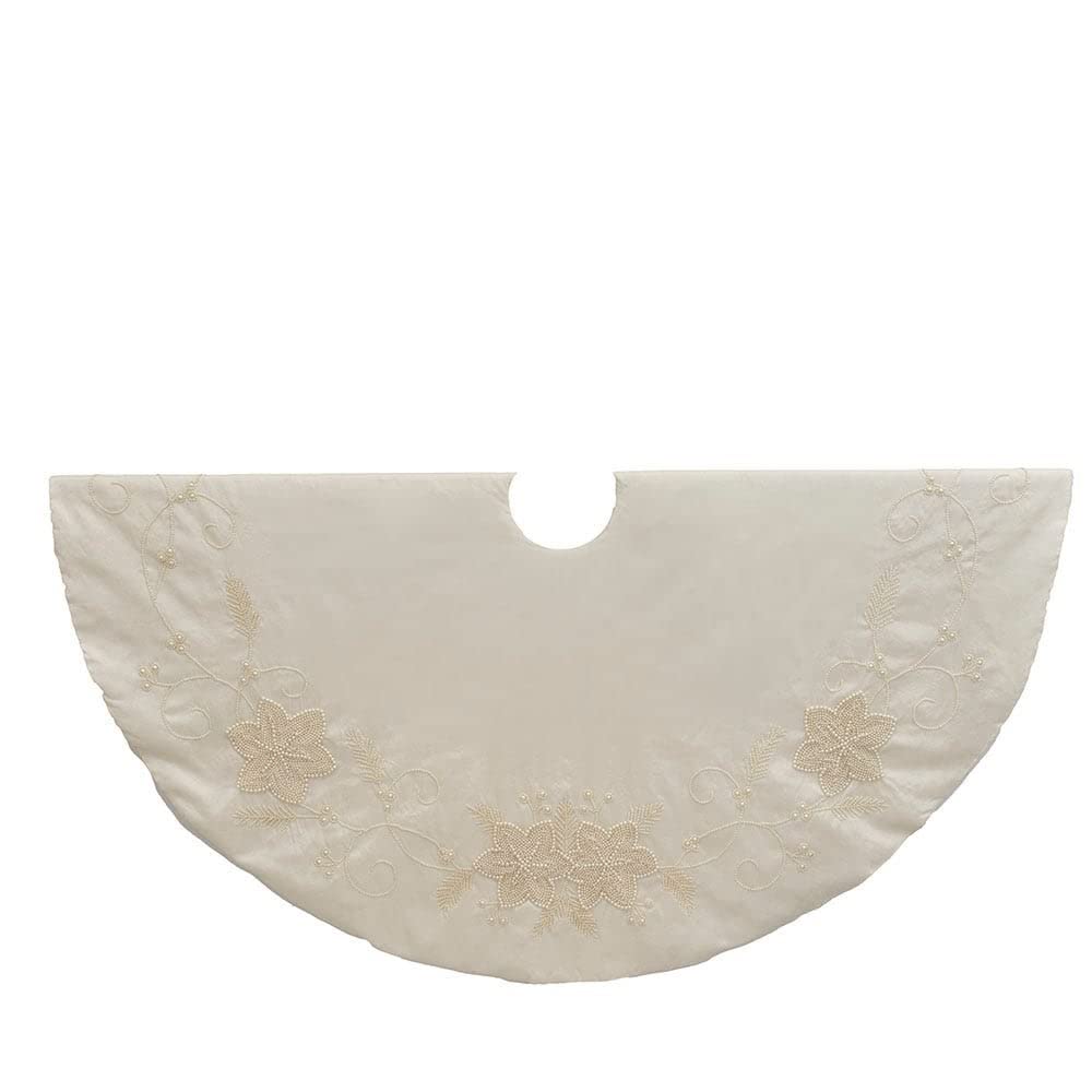 54-inch Ivory with Pearl Beads Tree Skirt White Polyester