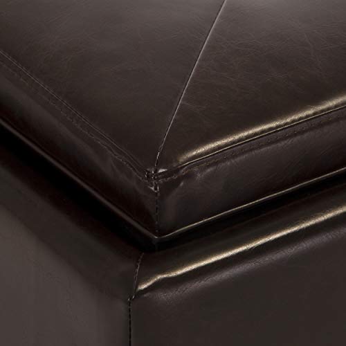 Brown Bonded Leather Double Tray Ottoman Modern Contemporary Solid Rectangle - Diamond Home USA