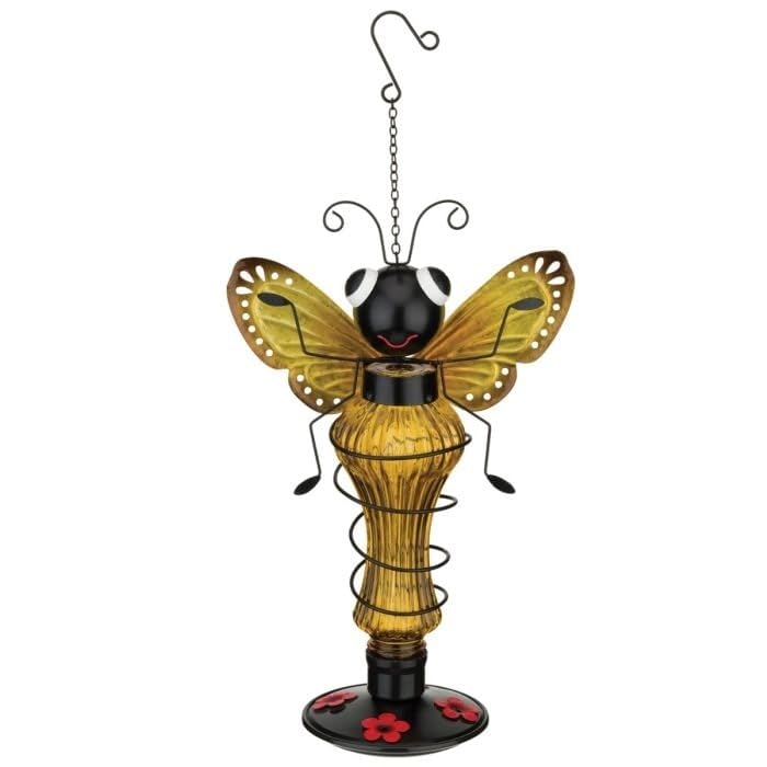 Critter Hummingbird Feeder Bee Yellow Metal - Diamond Home USA