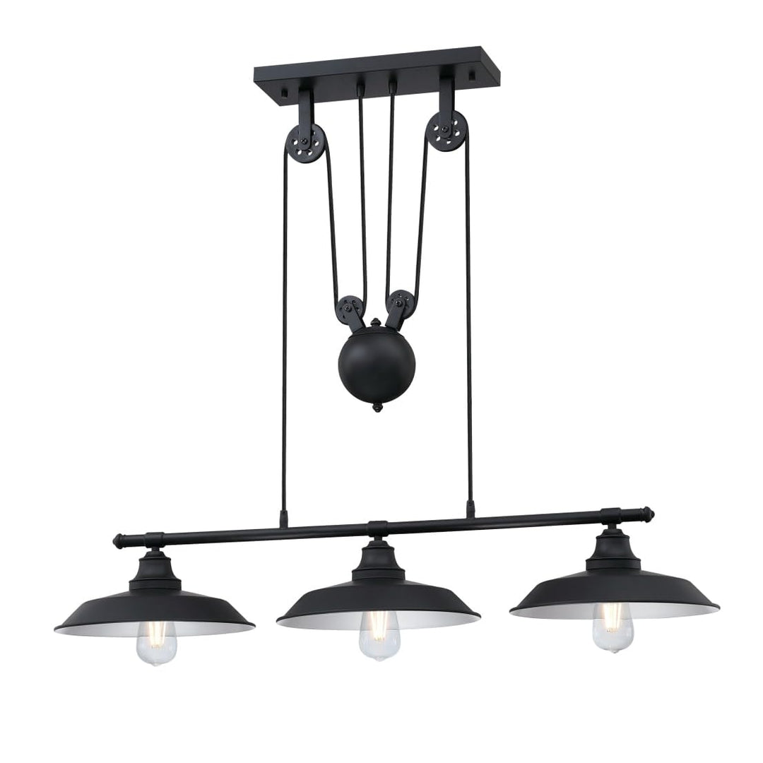 Westinghouse 6332500 Iron Hill Three-Light Indoor Island Pulley Pendant Finish Oil Rubbed with Highlights