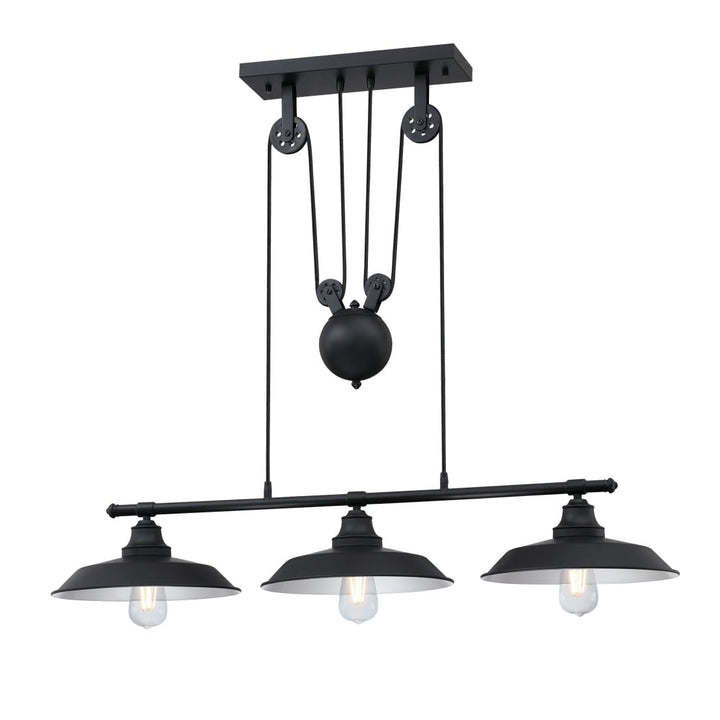 Westinghouse 6332500 Iron Hill Three-Light Indoor Island Pulley Pendant Finish Oil Rubbed with Highlights