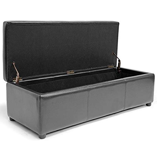 Black Bonded Leather Storage Bench Ottoman Modern Contemporary Solid Rectangle - Diamond Home USA