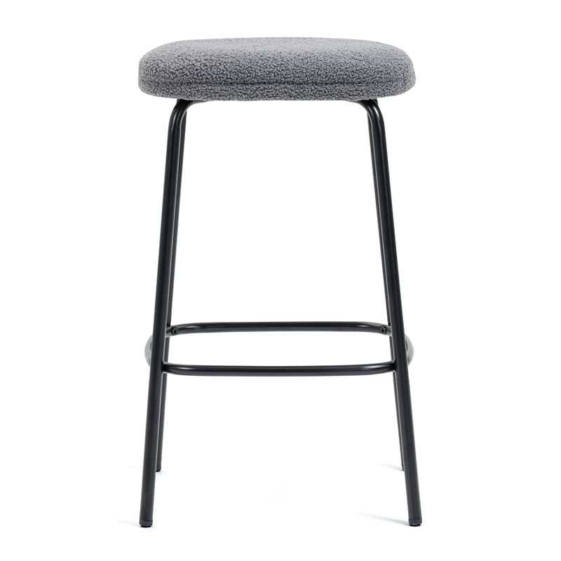 Glamour Home Set of 2 Ayana Gray Boucle Fabric Backless Counter Stool with Black - Diamond Home USA