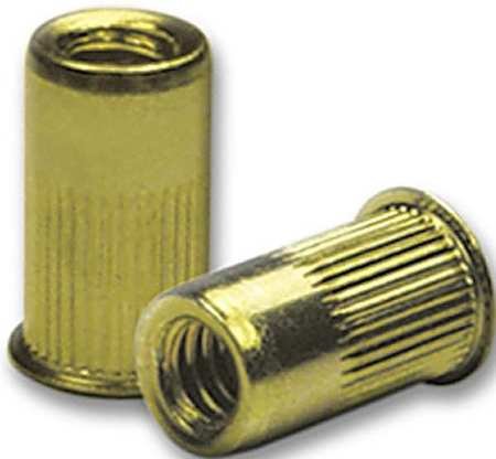 #6-32 0.080" to 0.130" Zinc Yellow Steel Knurled Flanged Rivet Nut 50 pk.