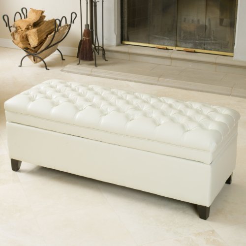 Christopher Knight Home Hastings Tufted Leather Storage Ottoman Ivory - Diamond Home USA