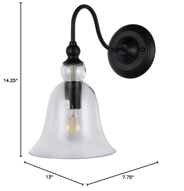 Black Metal 1-Light Wall Sconce Clear Glass Shade with Bulb Traditional - Diamond Home USA