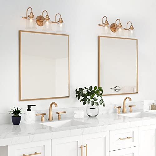 Modern Gold 3-Light Bell-Shaped Vanity Light Seeded Glass Wall Sconces Deep L - Diamond Home USA