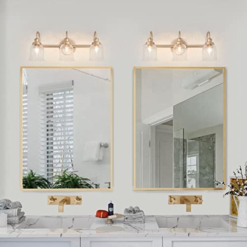 Modern Gold 3-Light Bell-Shaped Vanity Light Seeded Glass Wall Sconces Deep L - Diamond Home USA