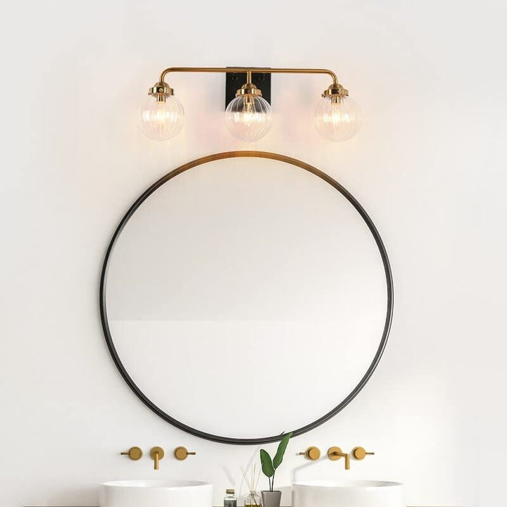 Modern Black Gold 3-Light Bathroom Vanity Light Wall Sconces with Ribbed Glass L - Diamond Home USA