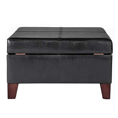 Luxury Large Black Faux Leather Storage Ottoman Table Solid Traditional Square - Diamond Home USA