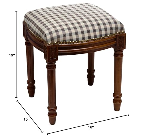 Black Gingham Vanity Stool Plaid Rubberwood Chestnut Finish - Diamond Home USA