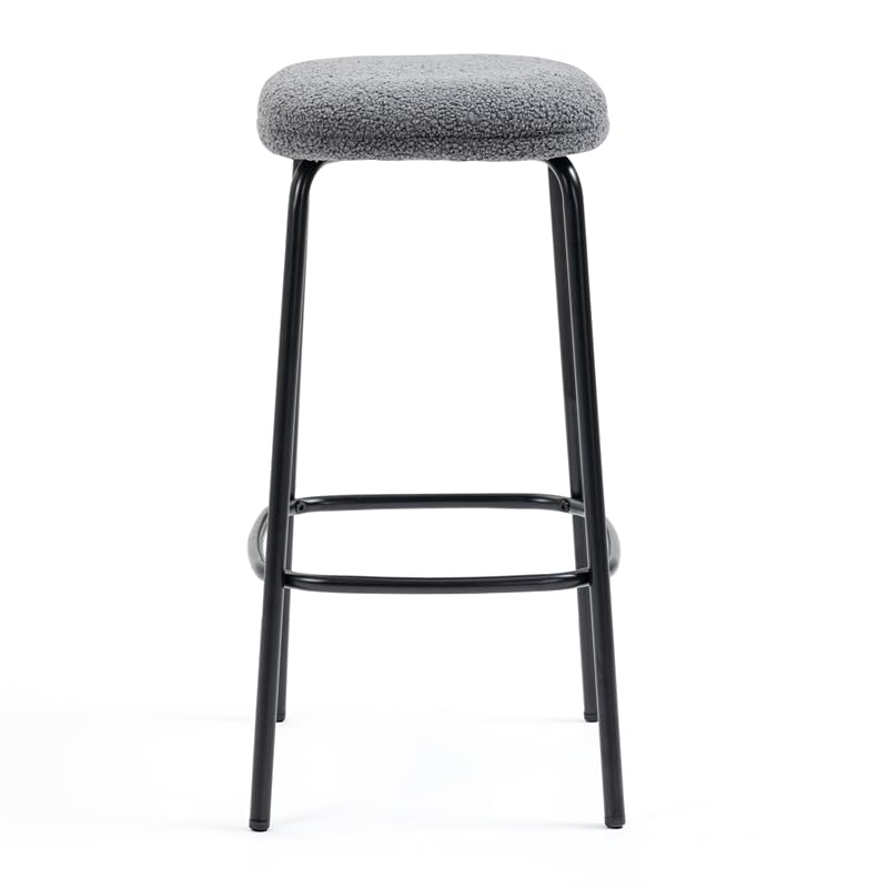 Glamour Home Set of 2 Ayana Gray Boucle Fabric Backless Counter Stool with Black - Diamond Home USA