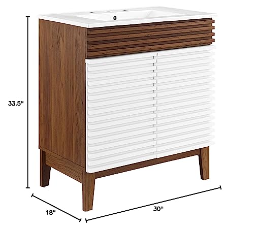 Modway Render Vanity with Sink-Floor 30 Inch Walnut White - Diamond Home USA