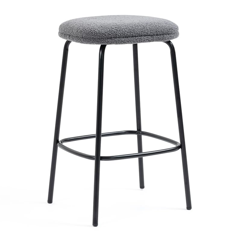 Glamour Home Set of 2 Ayana Gray Boucle Fabric Backless Counter Stool with Black - Diamond Home USA