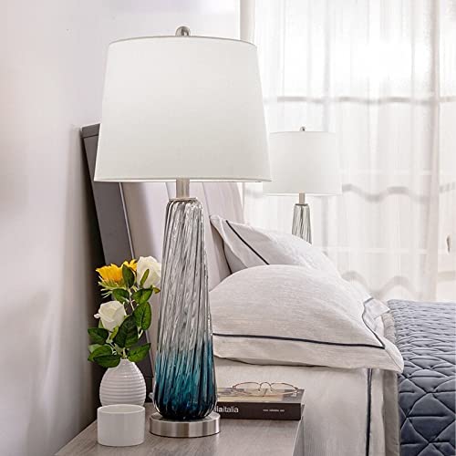 28.75" Gradient Blue Bedside Table Lamp Set (Set of 2) Clear Modern Contemporary - Diamond Home USA