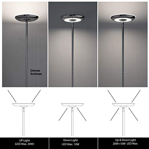 HOMEGLAM UFO High Bright LED Dimmable 20W up and 10W Down Lights Torchiere Floor - Diamond Home USA