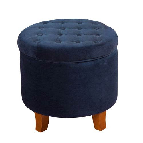 Meadow Lane Round Storage Ottoman Navy Velvet Ink Navy Velvet