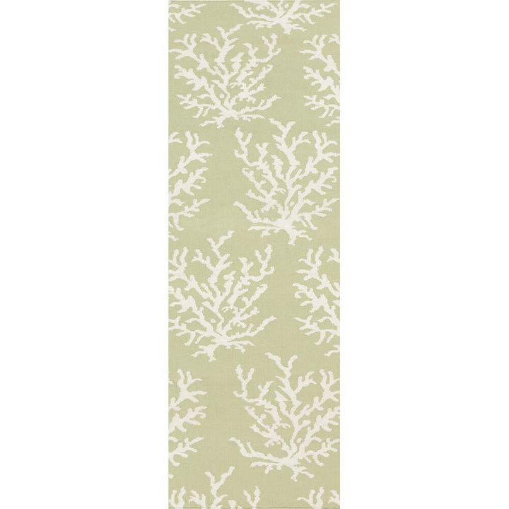 Hand-Woven Lettuce Leaf Wool Area Rug - 2'6" X 8' Runner Green White Abstract