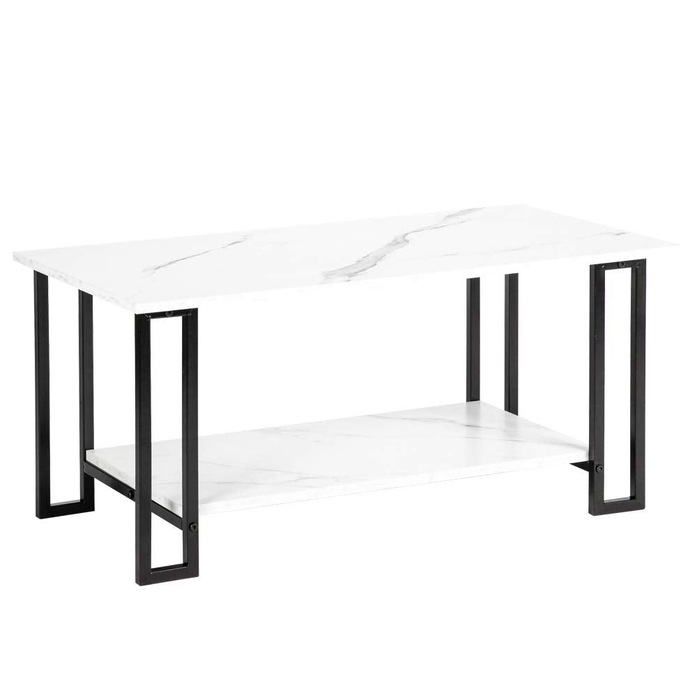 Rectangle Coffee Table| Two Layers 1.5cm Thick MDF Imitation Marble White - Diamond Home USA