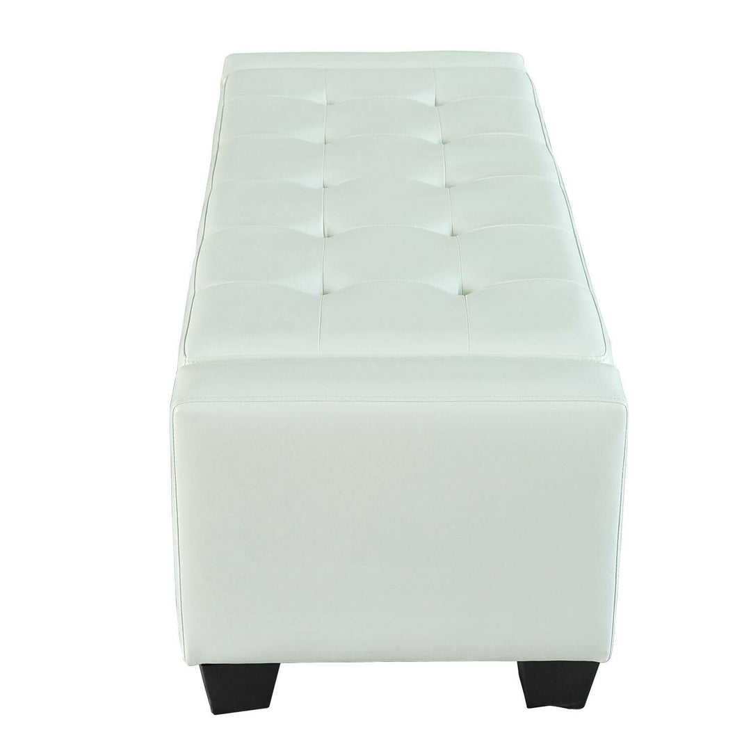 White Faux Leather Storage Ottoman Bench Solid Transitional - Diamond Home USA