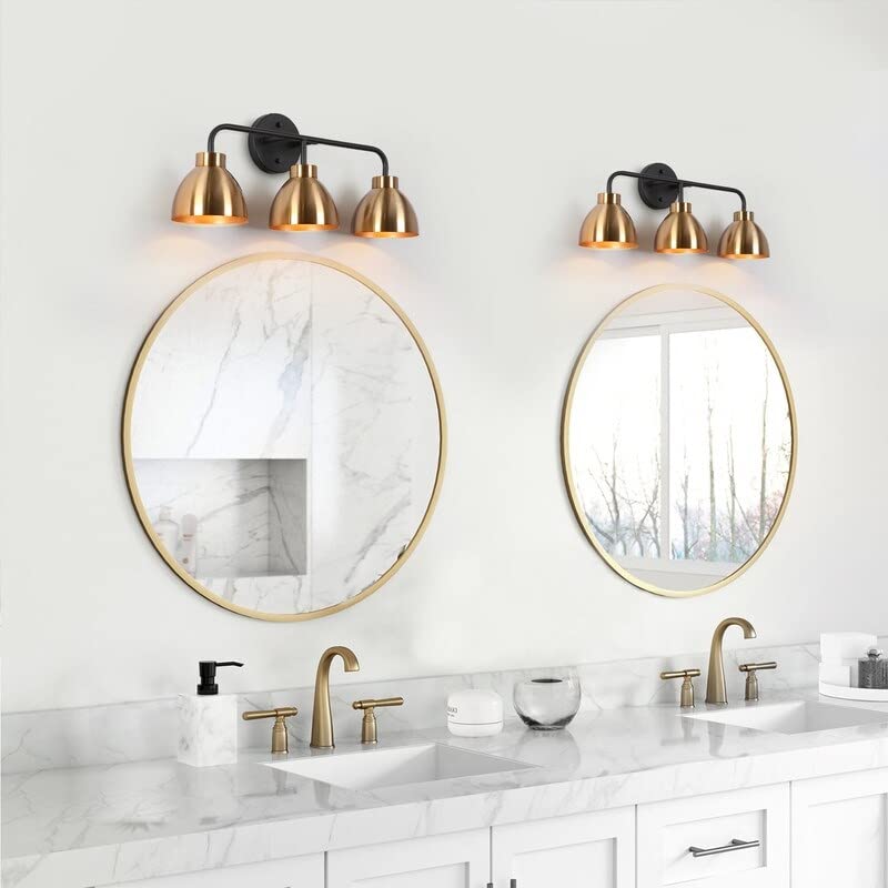Modern 3-light Black Gold Bathroom Vanity Lights Metal Wall Sconces 22" L X 7" W - Diamond Home USA
