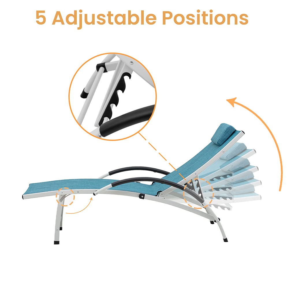 Outdoor Chaise Lounge Chair Set of 2 Aluminum Adjustable Patio Recliner Chair Blue - Diamond Home USA