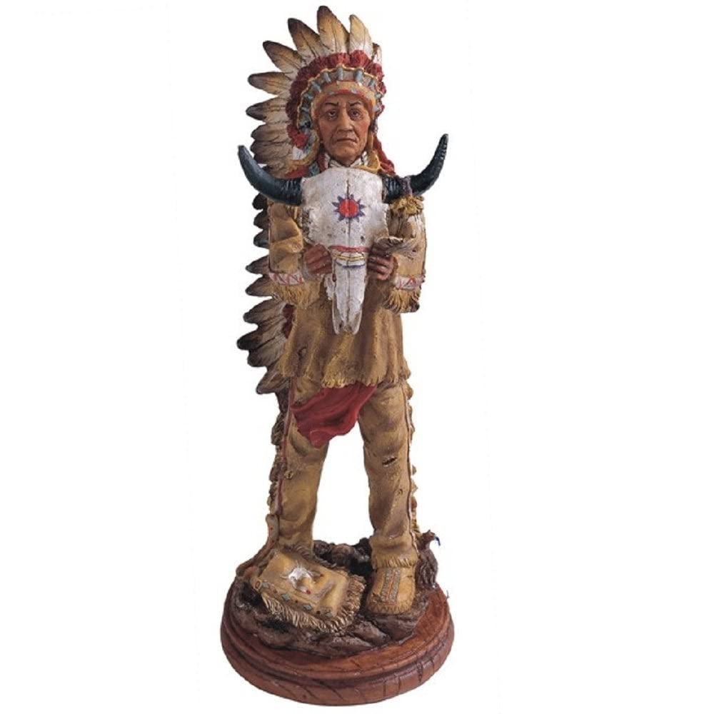 13" h Indian Chief Holding Ox Skull Statue Native American Decoration Figurine