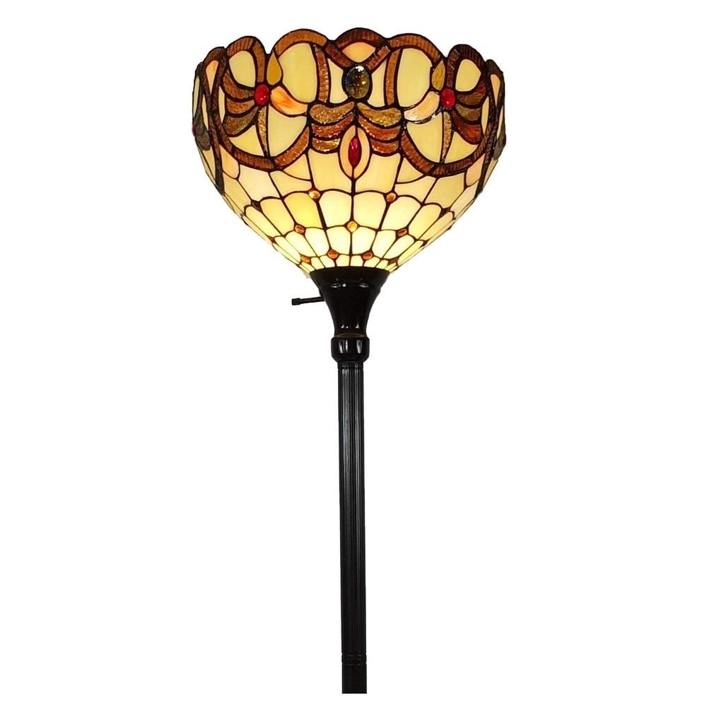 Floor Lamp Standing 72" Tall Stained Glass Tan Bedroom Reading Gift Am279fl14b