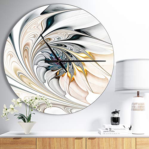 Designart 'White Stained Glass Floral Art' Oversized Modern Metal Clock Large 23 in. wide x 23 in. high - Diamond Home USA