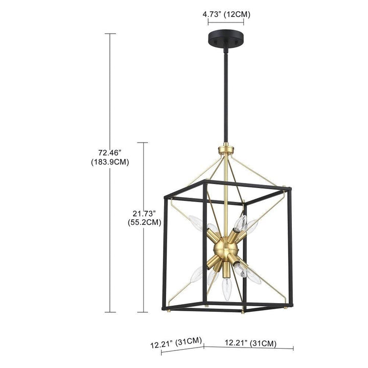 12.2 in. 9-Light Modern Rectangle Lantern Light with Matte Black Finish and Gold - Diamond Home USA
